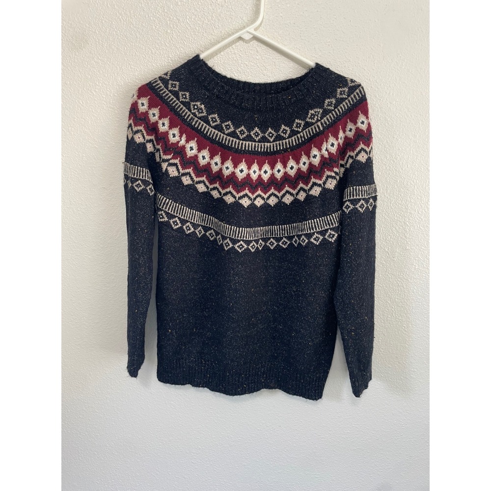 Weatherproof Vintage Mens Med‎ Fair Isle Sweater Navy Blue Excellent Nordic Knit